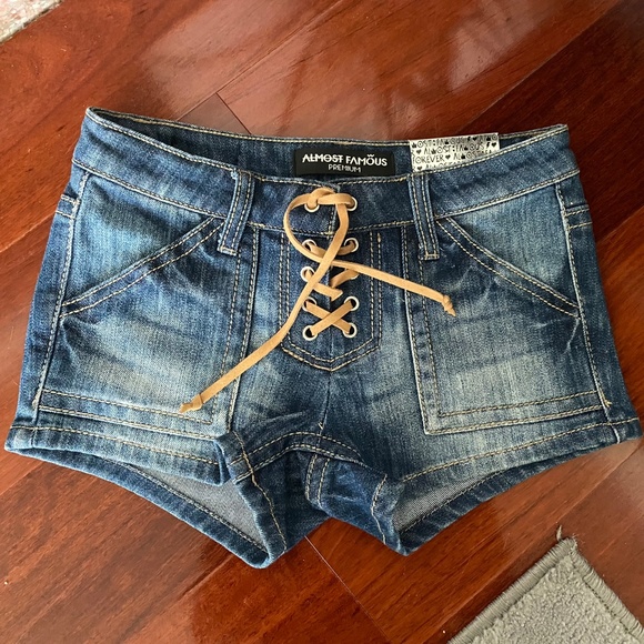 Almost Famous Pants - (NWT) Denim Shorts - lace up front - low rise